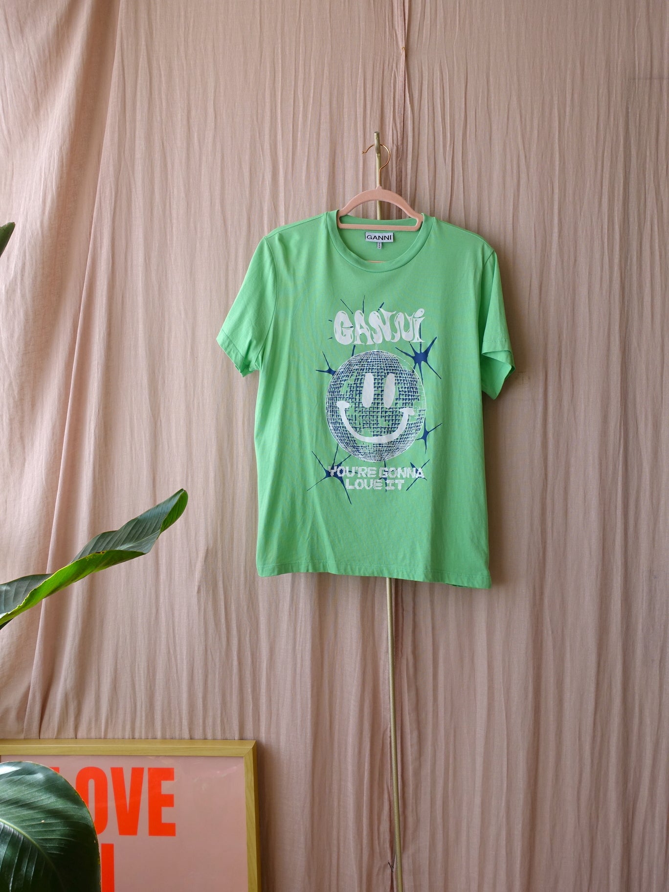 Ganni disco smiley tee pastel green