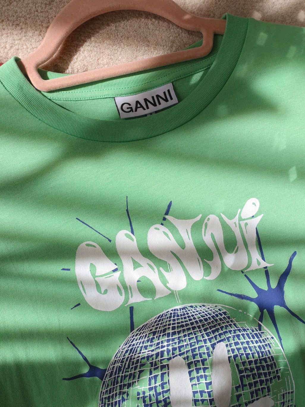 Ganni disco smiley tee pastel green