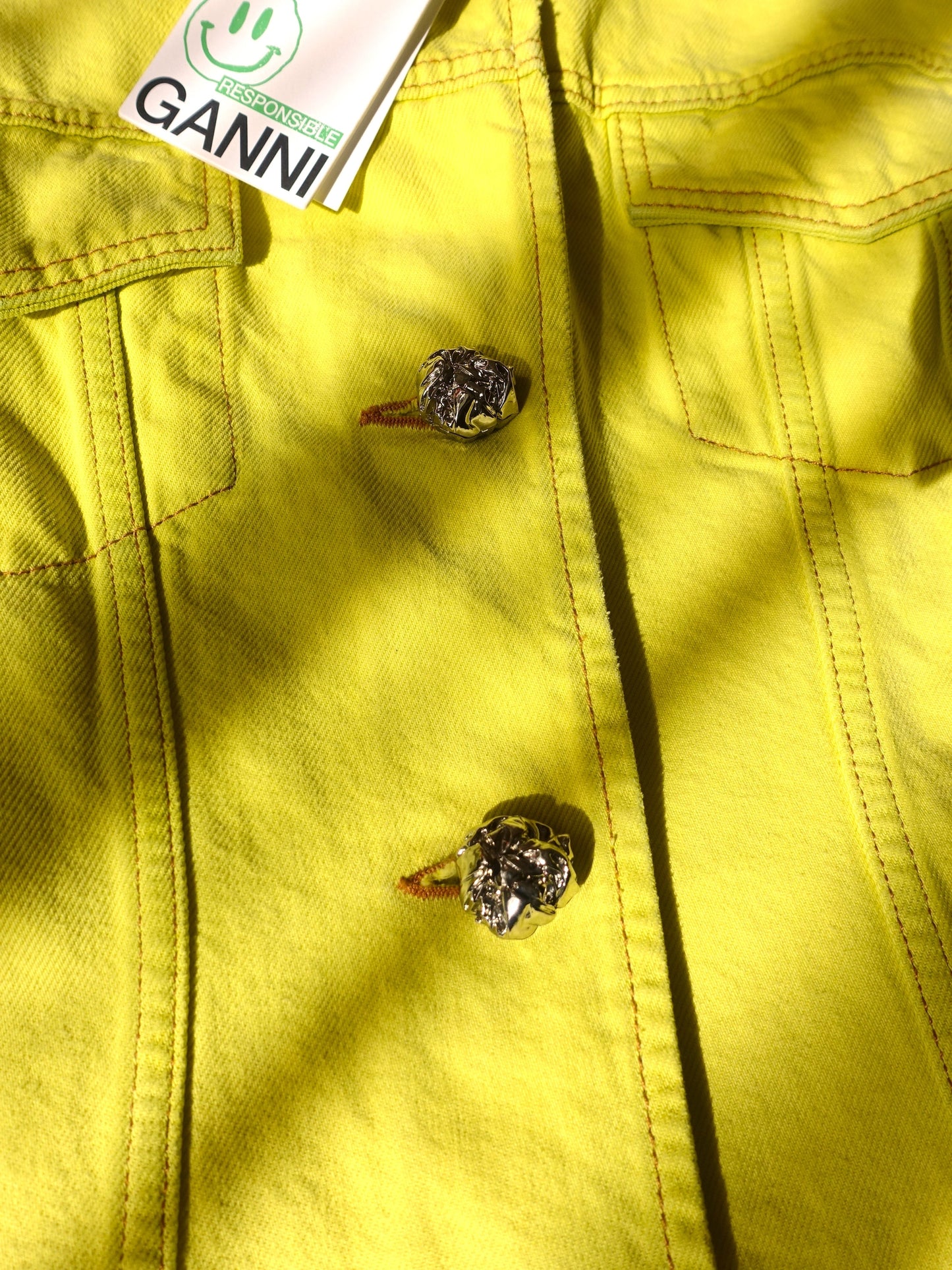 Ganni dressed denim jacket blazing yellow