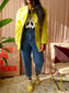 Ganni dressed denim jacket blazing yellow