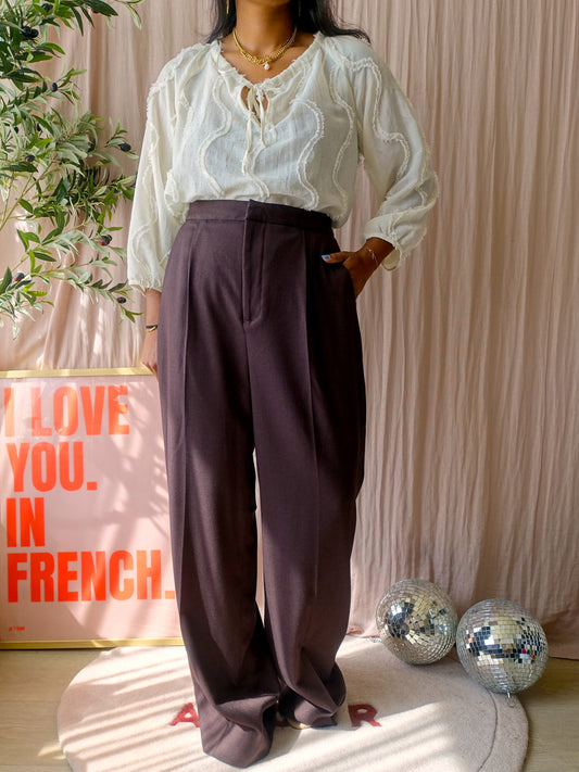 Geisha frill detail bohemian top ecru