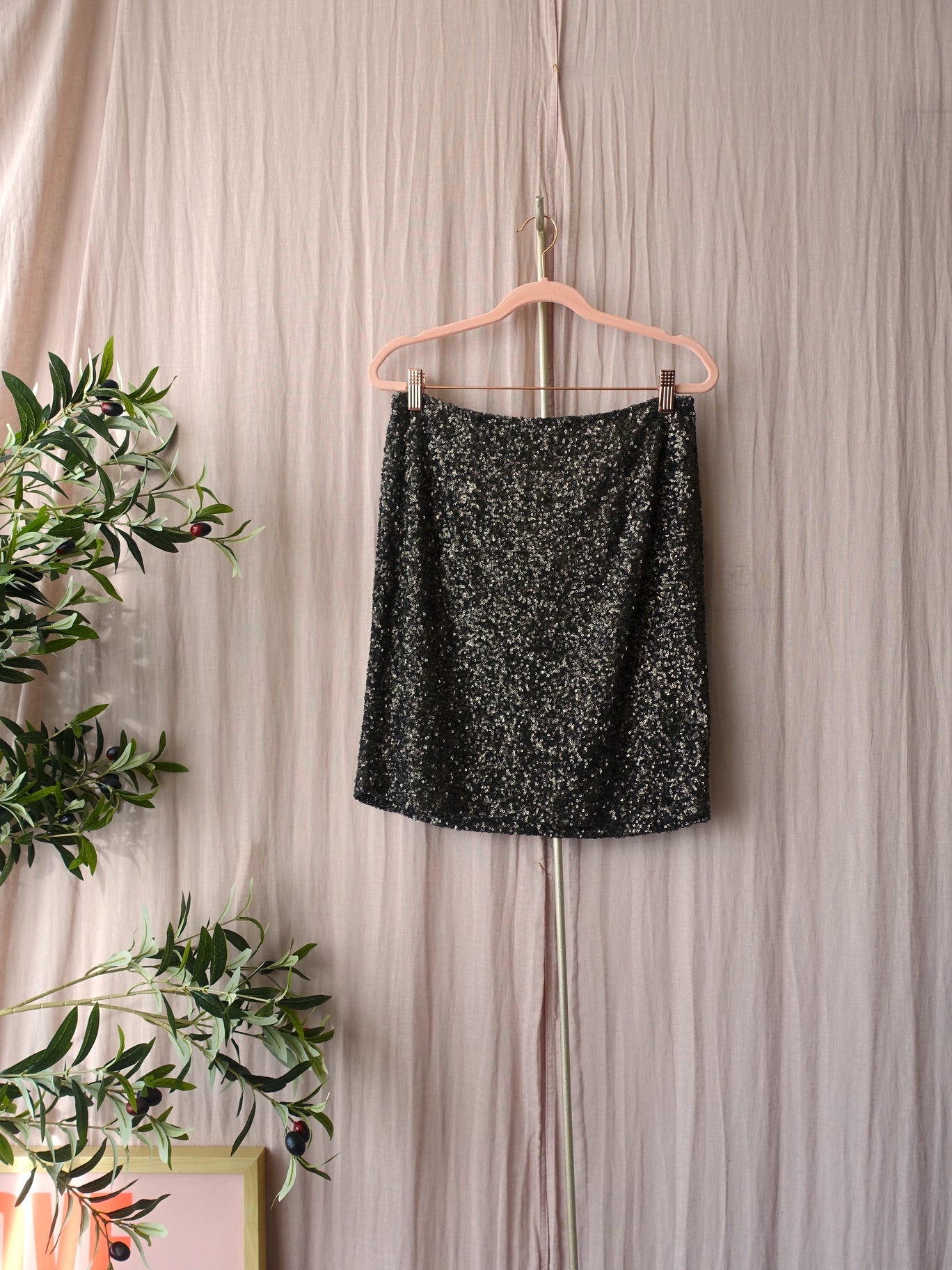 Gestuz sequin high waist rok dark army