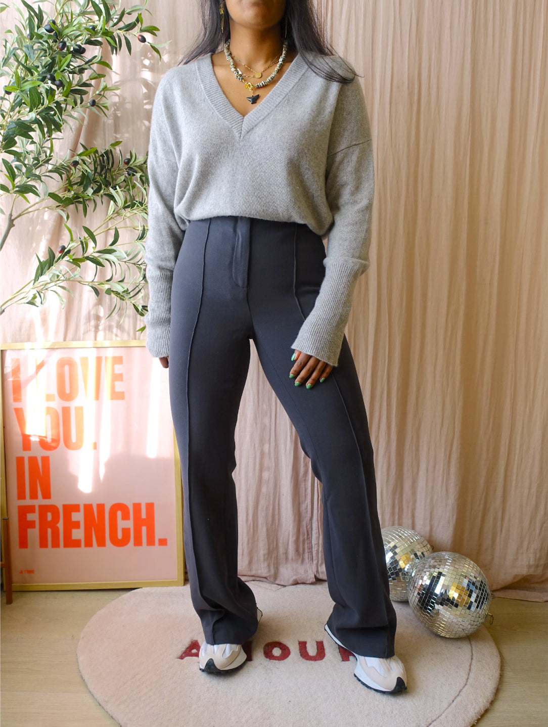 YAYA high waist flared pants platinum grey