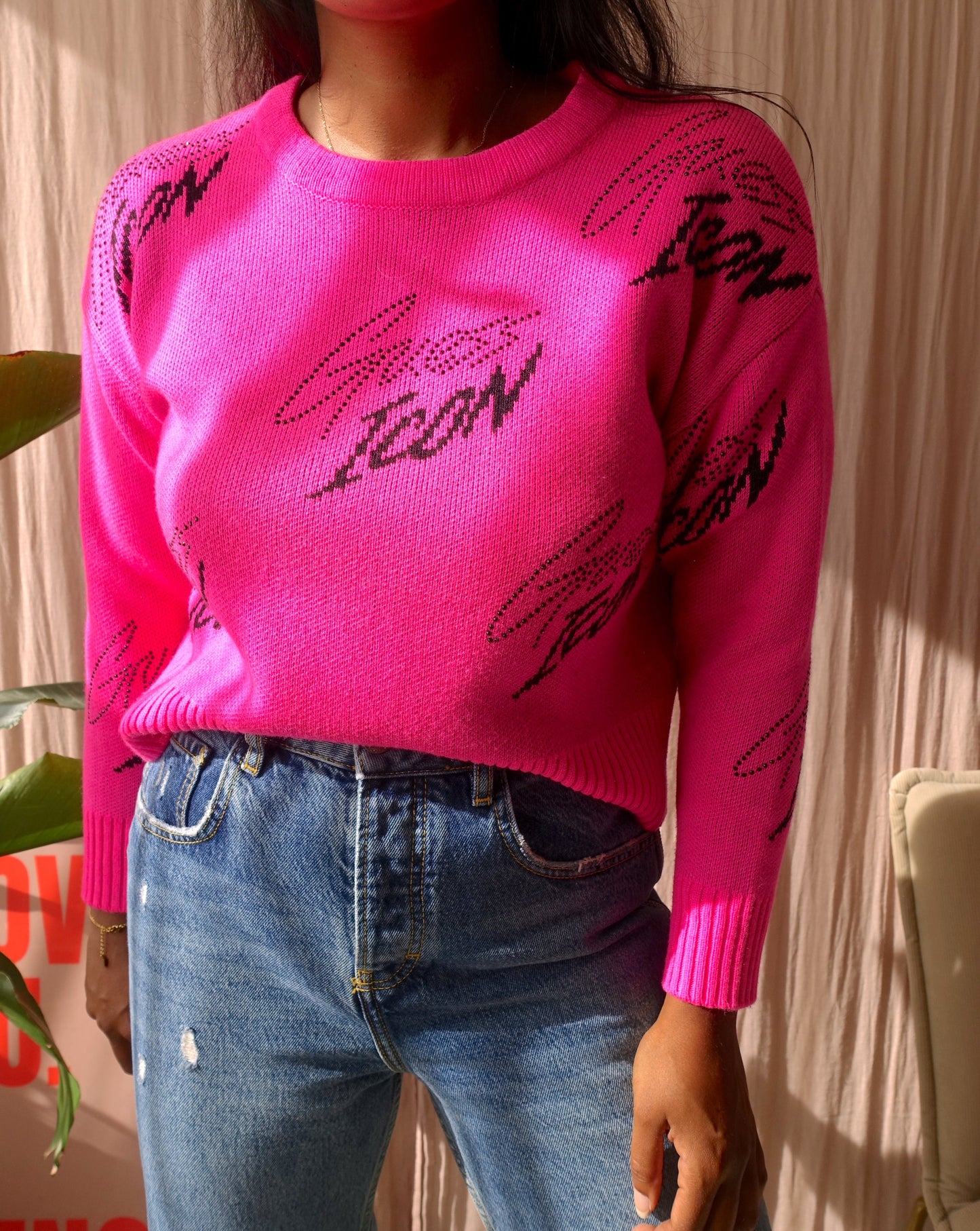 Guess Icon embellished sweater hotpink