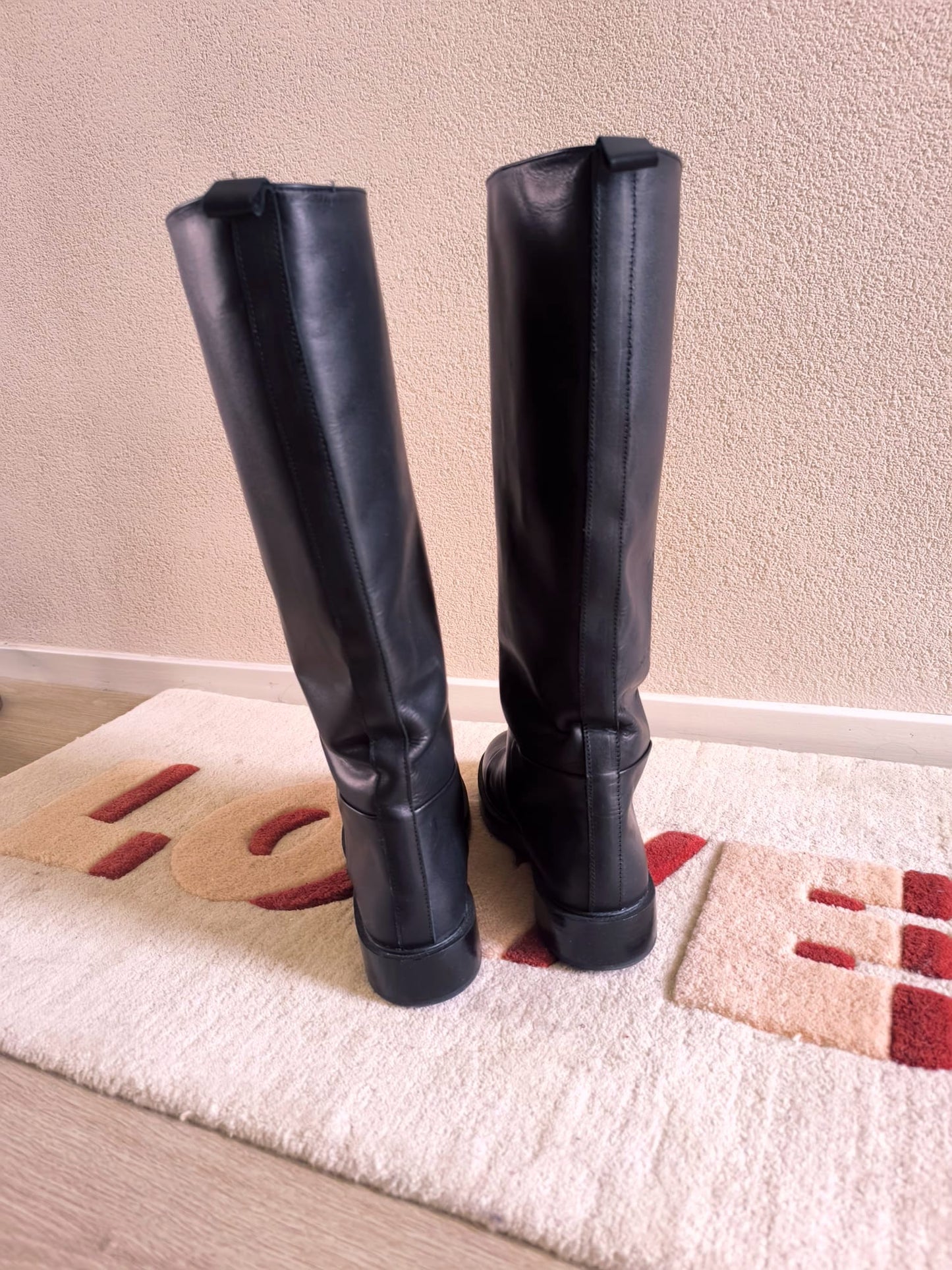 H&M premium high leather riding boots jet black