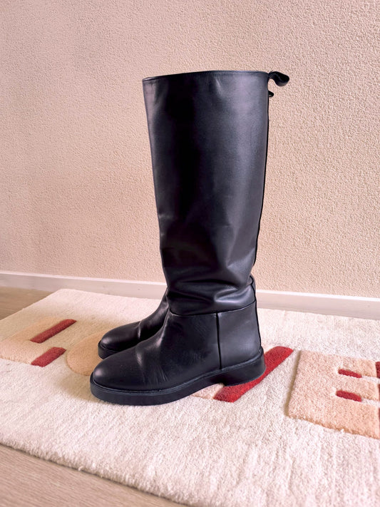 H&M premium high leather riding boots jet black