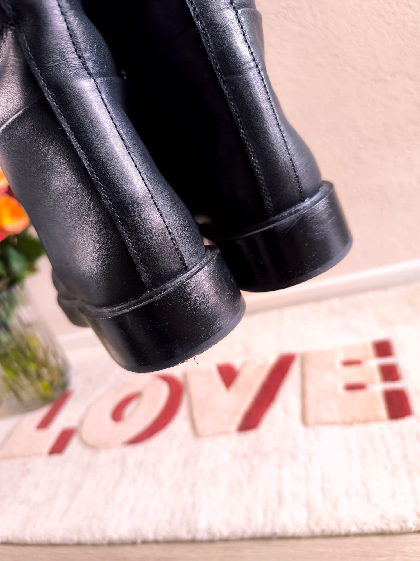 H&M premium high leather riding boots jet black