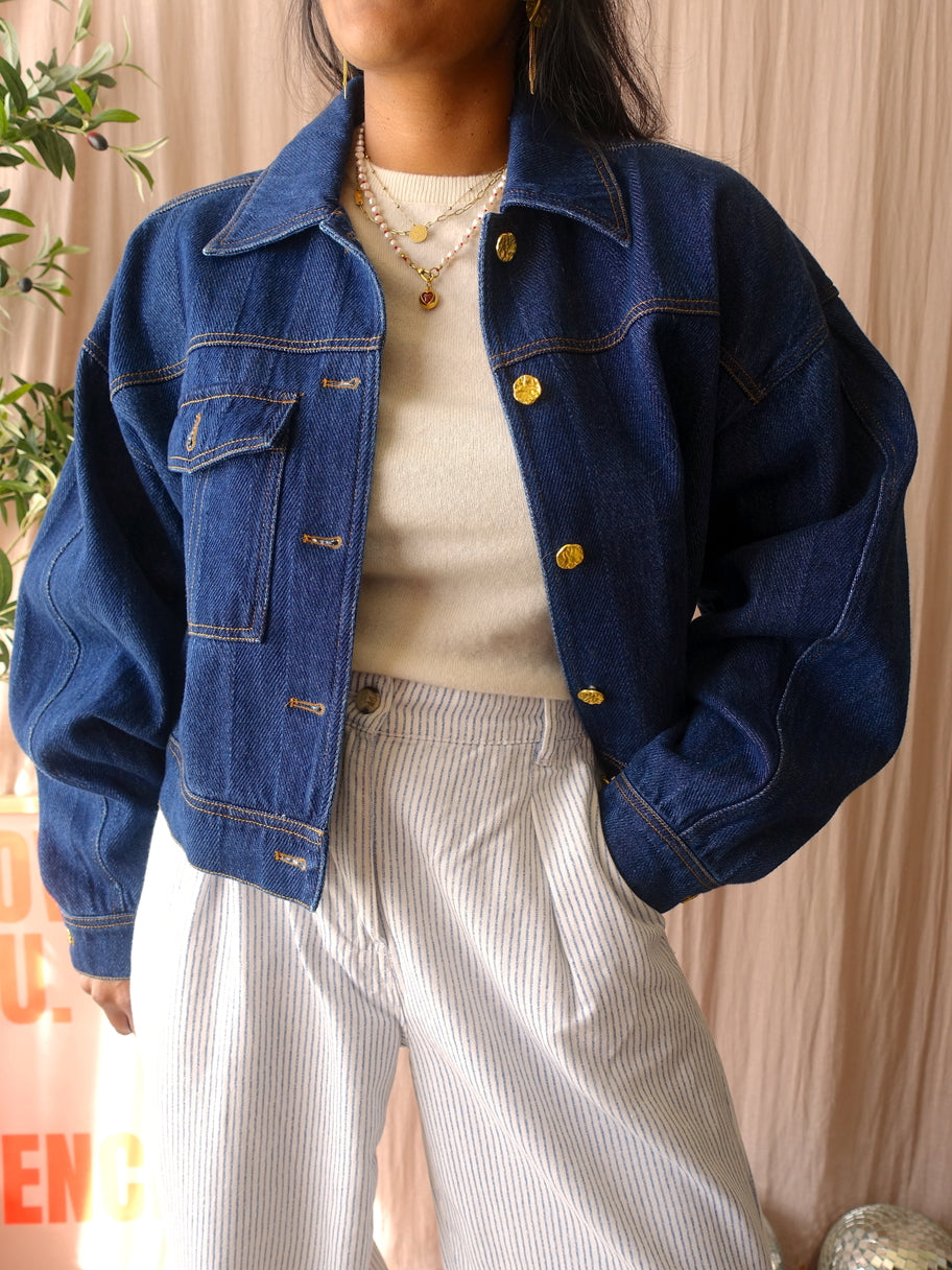 Haute L'Amitié herring crop denim jacket dark indigo