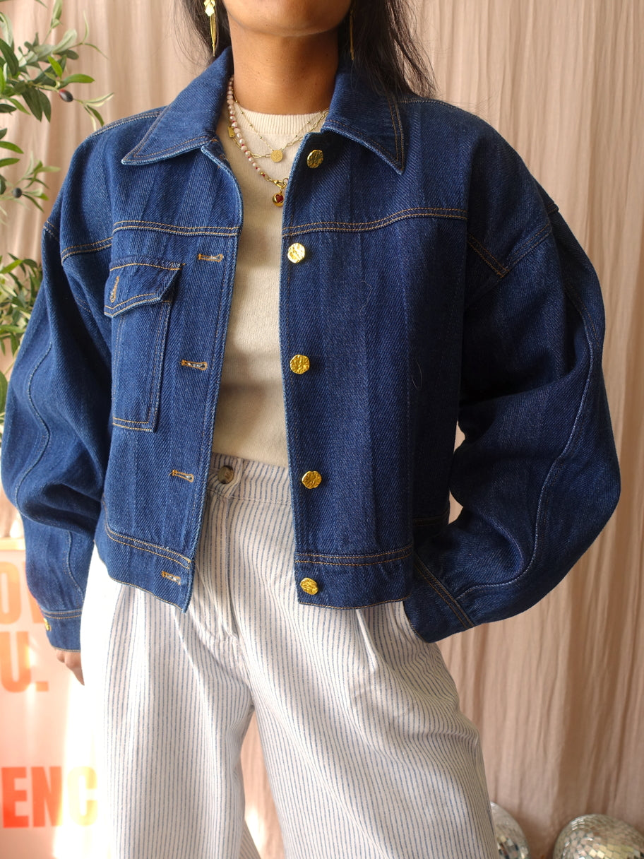 Haute L'Amitié herring crop denim jacket dark indigo