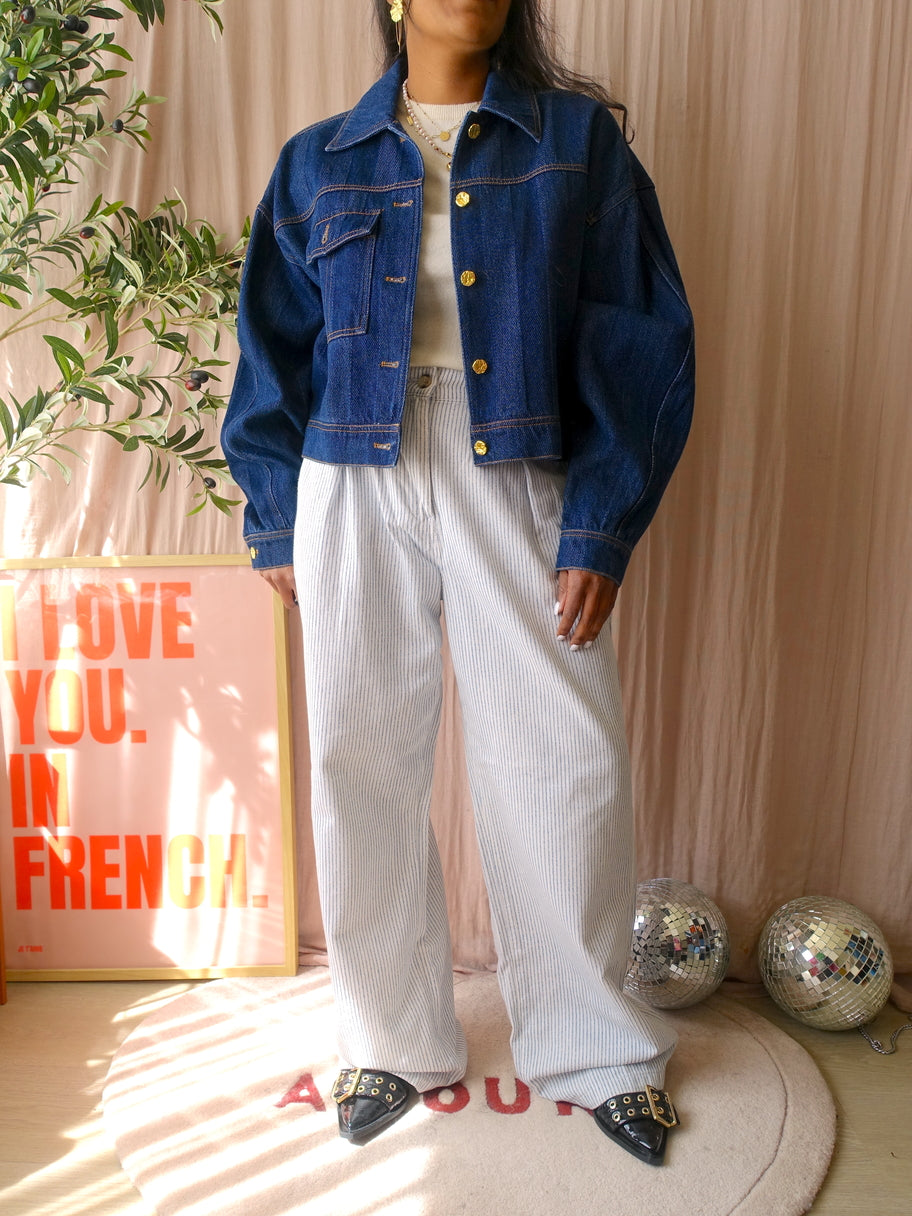 Haute L'Amitié herring crop denim jacket dark indigo