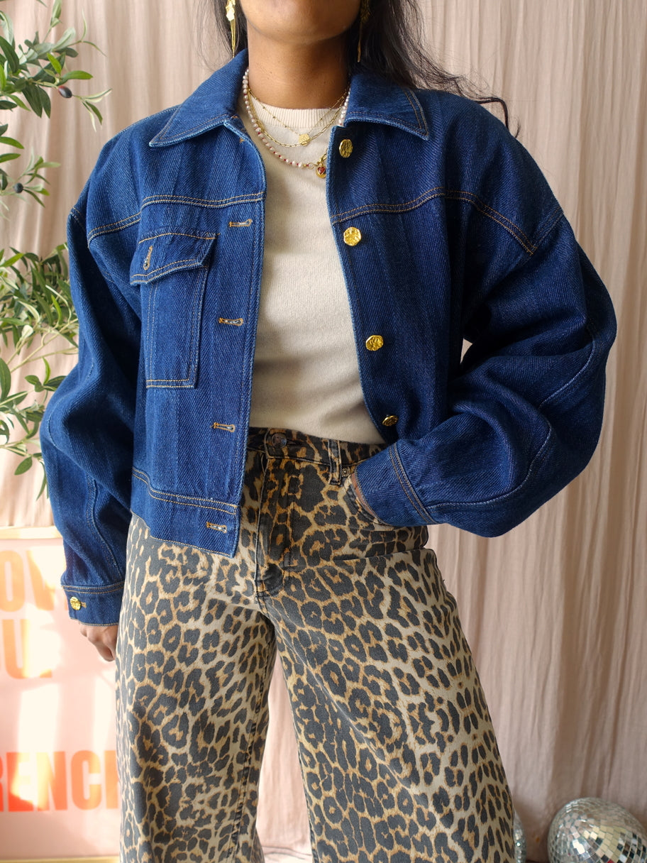 Haute L'Amitié herring crop denim jacket dark indigo