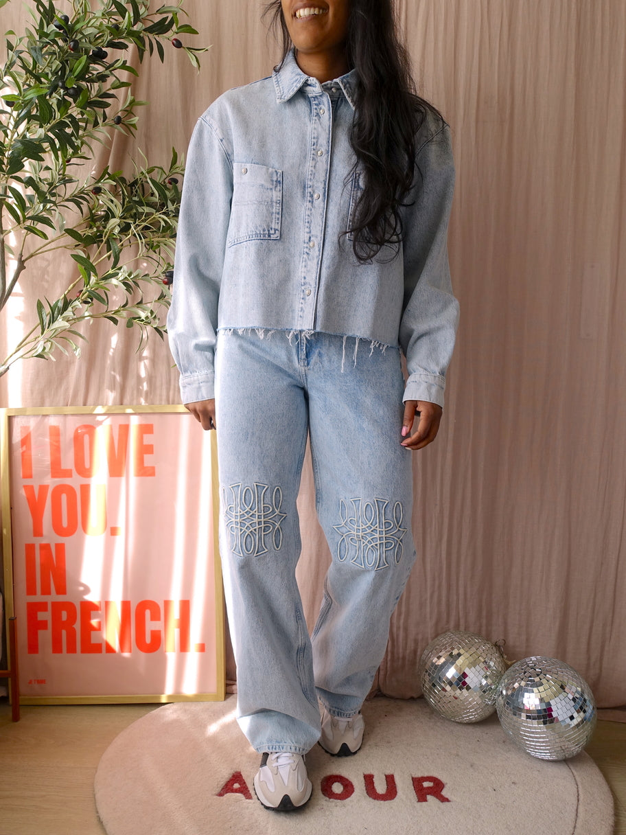 Homage straight leg embroidery detail jeans vintage blue