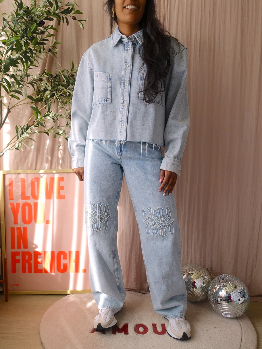 Homage straight leg embroidery detail jeans vintage blue