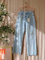 Homage straight leg embroidery detail jeans vintage blue