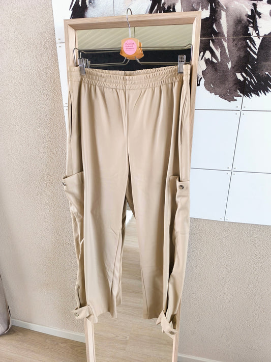 Ulla Popken vegan leather cropped cargo pants sand