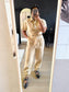 Denim boiler jumpsuit beige