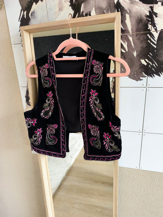 Costes velvet embroidered gilet zwart