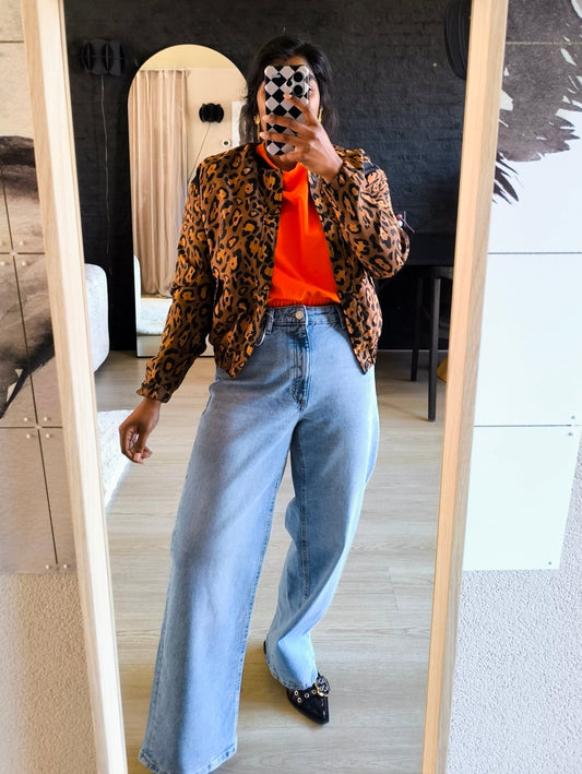 Shoeby jacquard leopard cropped bomber