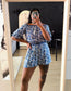 Pepe Jeans linnen playsuit offshoulder kobalt / wit