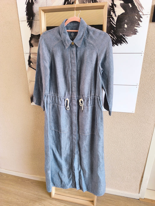 Sandwich linnen denim look midi jurk