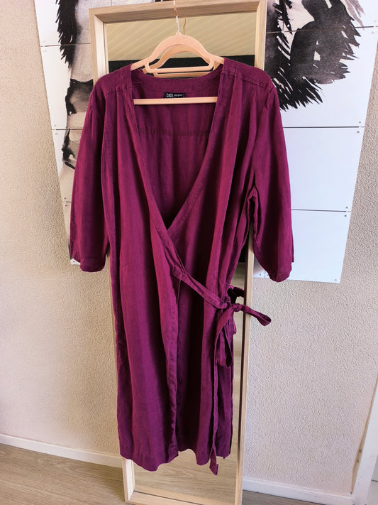 Didi linnen wrap over midi jurk plum