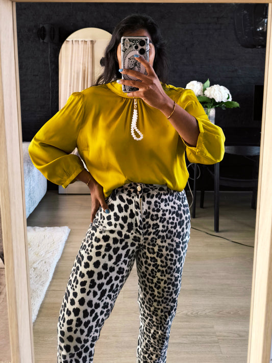 Tramontana satin collar top golden ochre