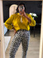 Tramontana satin collar top golden ochre