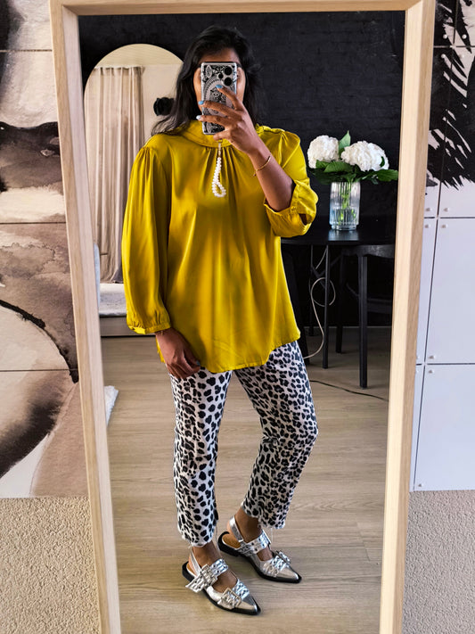 Tramontana satin collar top golden ochre