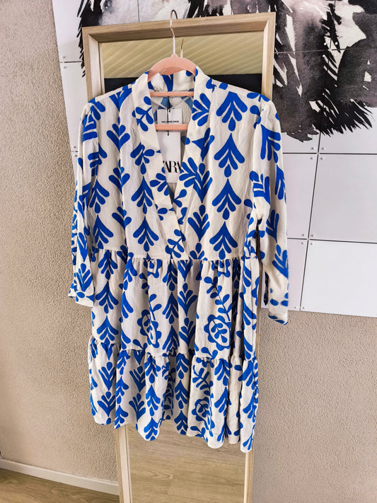 Zara the carrie dress loose fit wit / kobalt