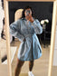 Rigid denim jurk met ceintuur light indigo