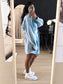 Rigid denim jurk met ceintuur light indigo