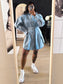 Rigid denim jurk met ceintuur light indigo