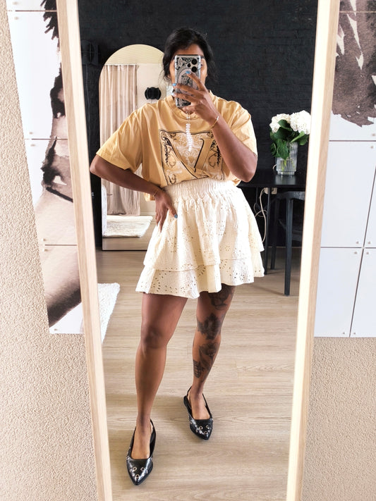 Amaya Amsterdam Belle embroidered mousseline rok ecru