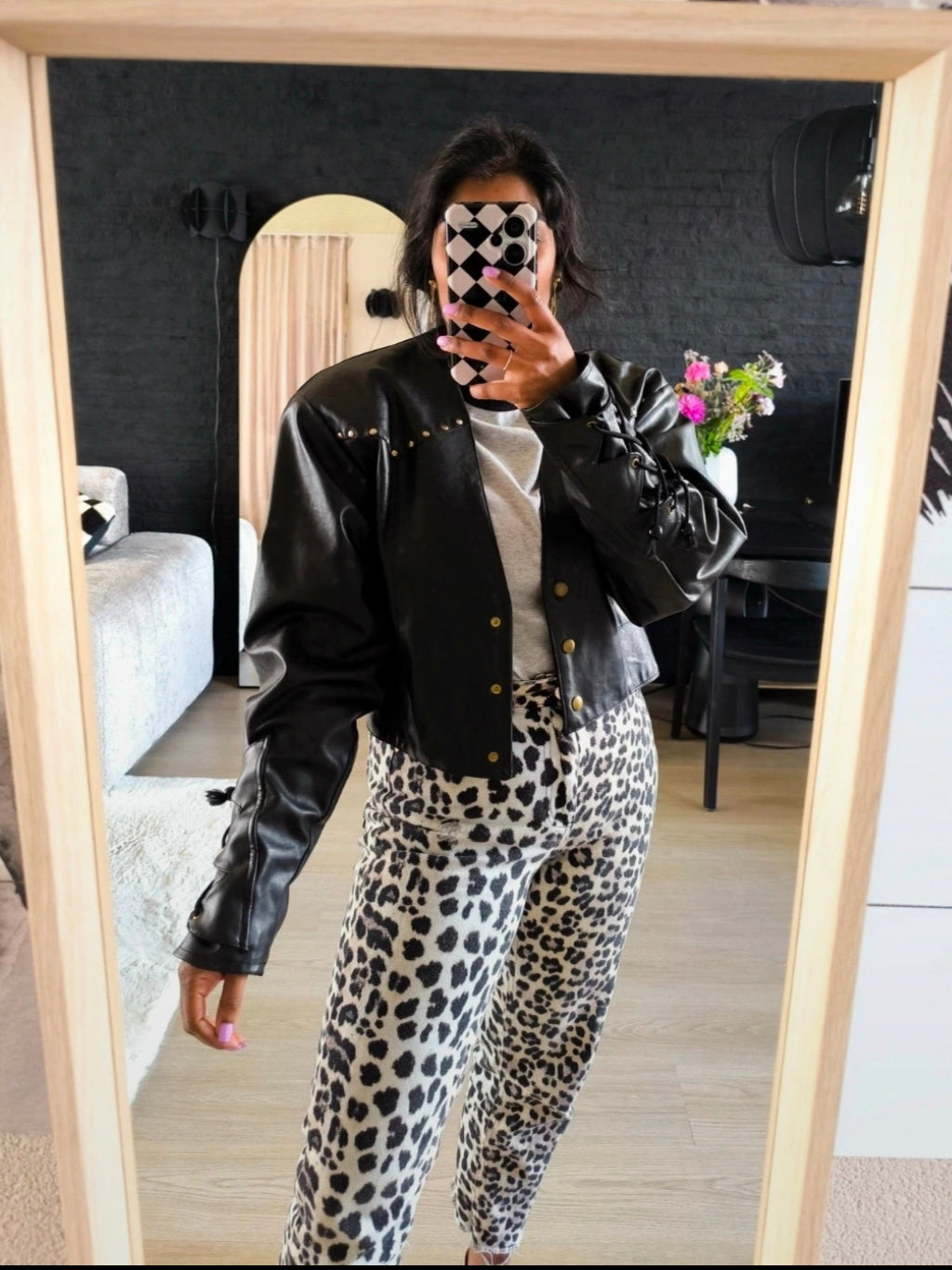 Vintage Prestige uniek lederen jack met studs zwart