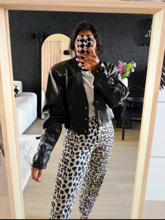 Vintage Prestige uniek lederen jack met studs zwart