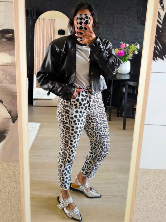 Vintage Prestige uniek lederen jack met studs zwart
