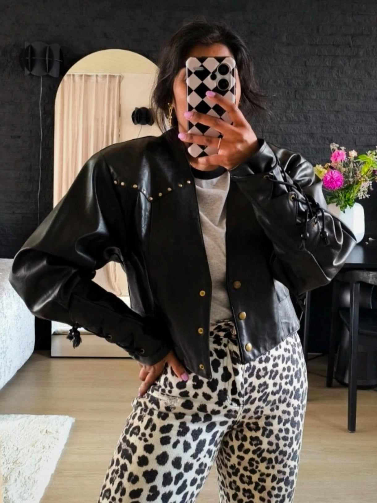 Vintage Prestige uniek lederen jack met studs zwart