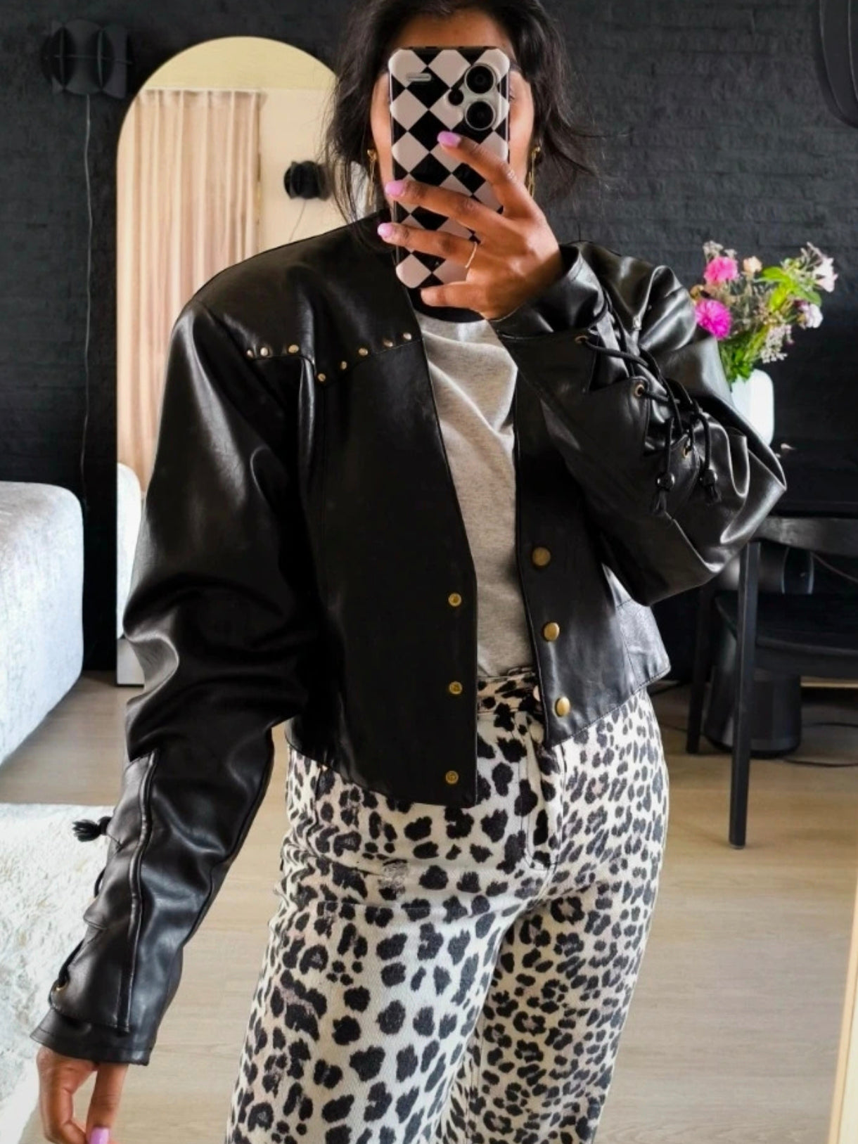 Vintage Prestige uniek lederen jack met studs zwart