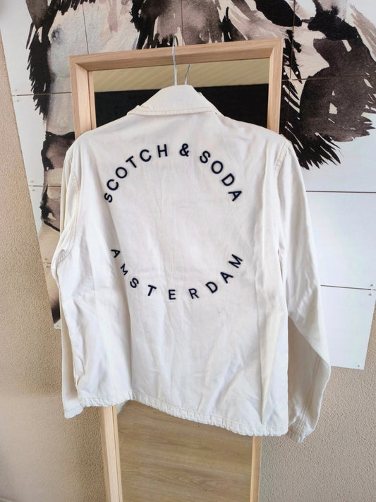 Heren - Scotch & Soda embroidered cotton shacket wit