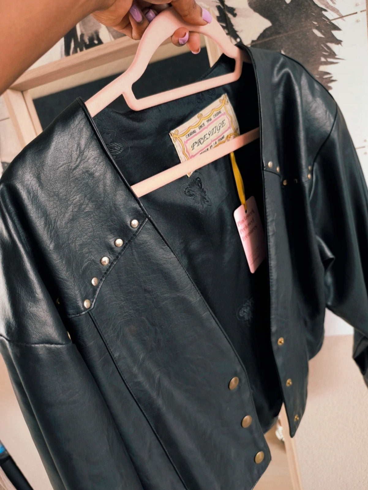 Vintage Prestige uniek lederen jack met studs zwart