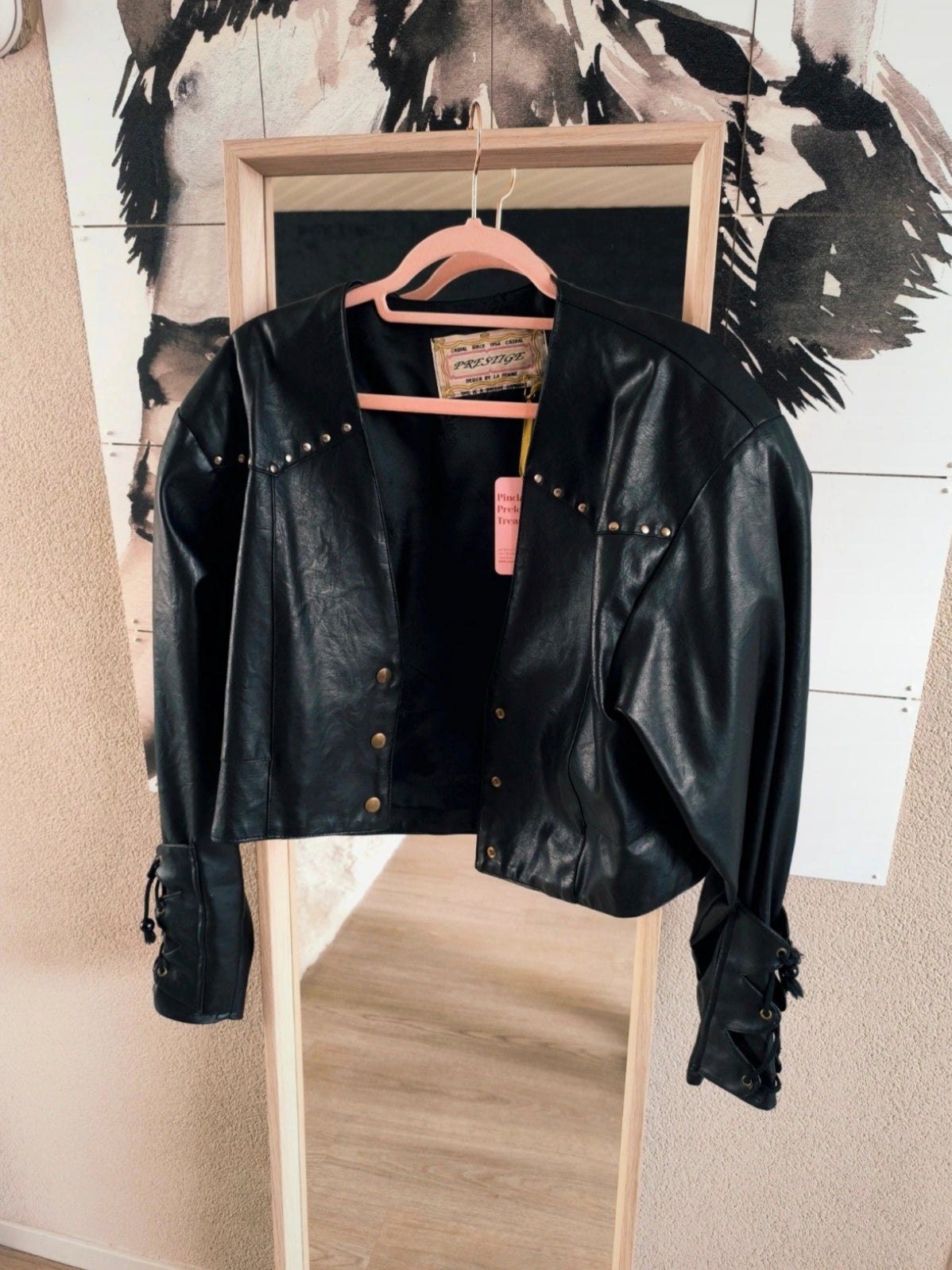 Vintage Prestige uniek lederen jack met studs zwart