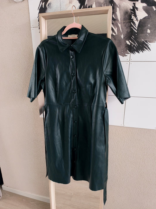 Modström vegan leather fit & flare jurk bottle green