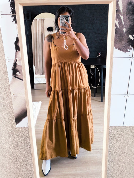 Zara popline cotton bohemian jurk cognac