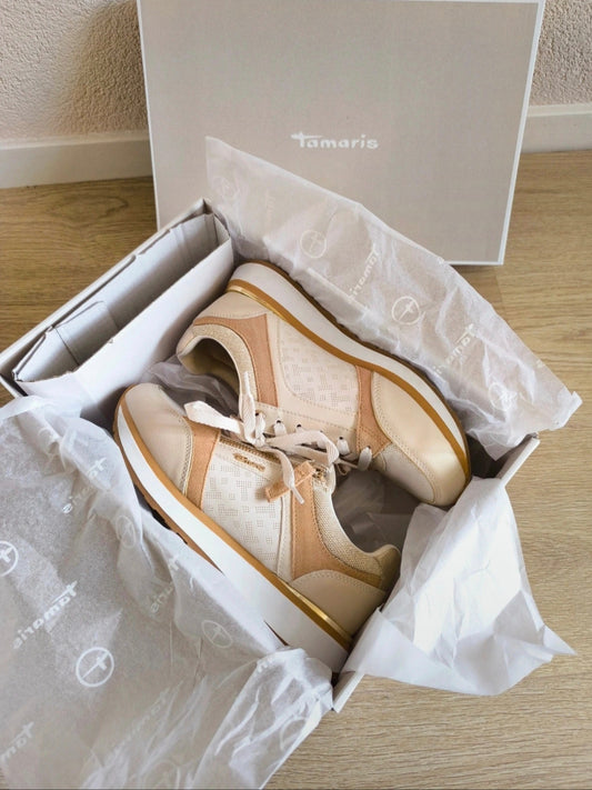 Tamaris zip sneaker ivory comb