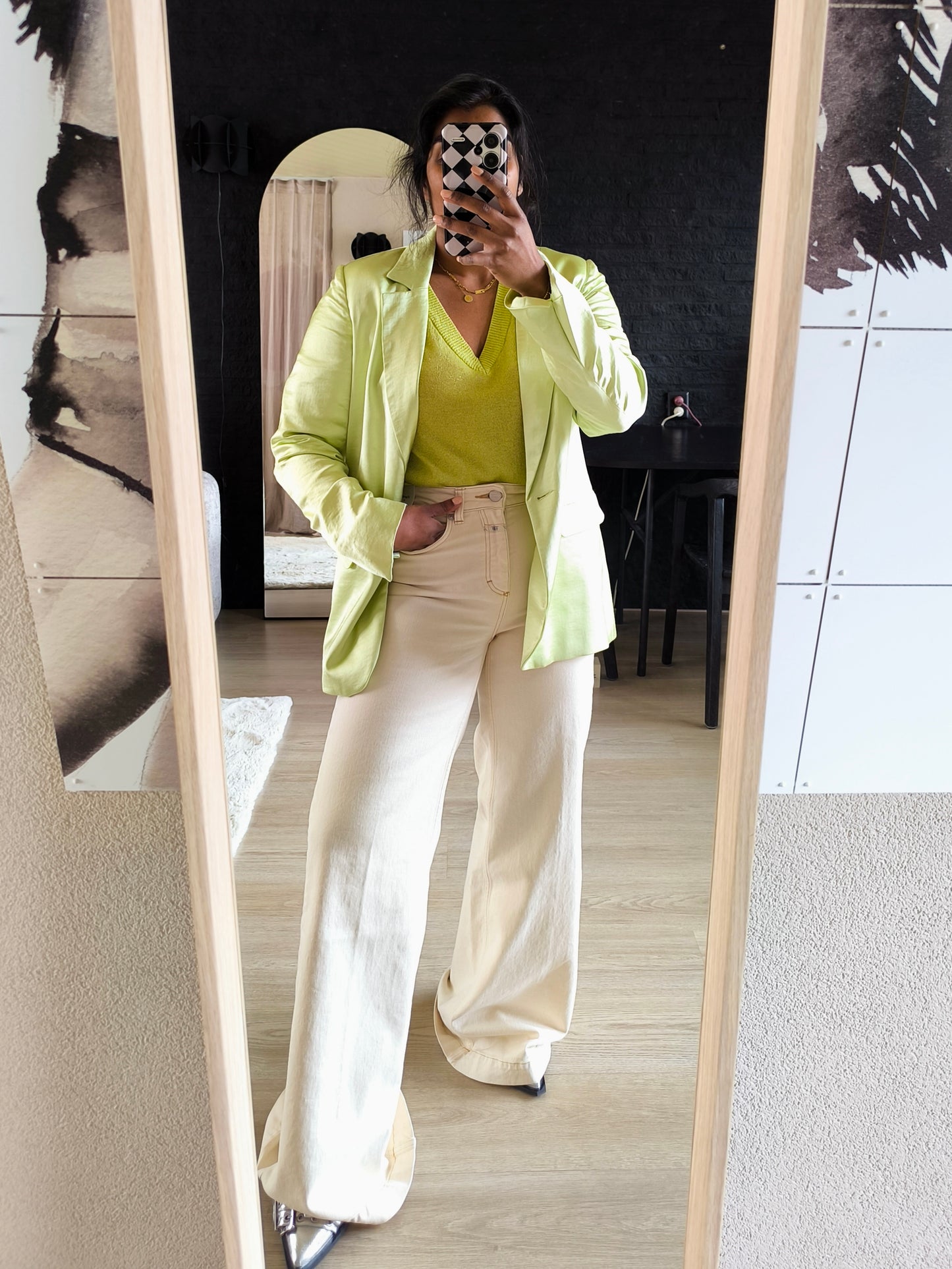 Melting Stockholm satin blazer lime