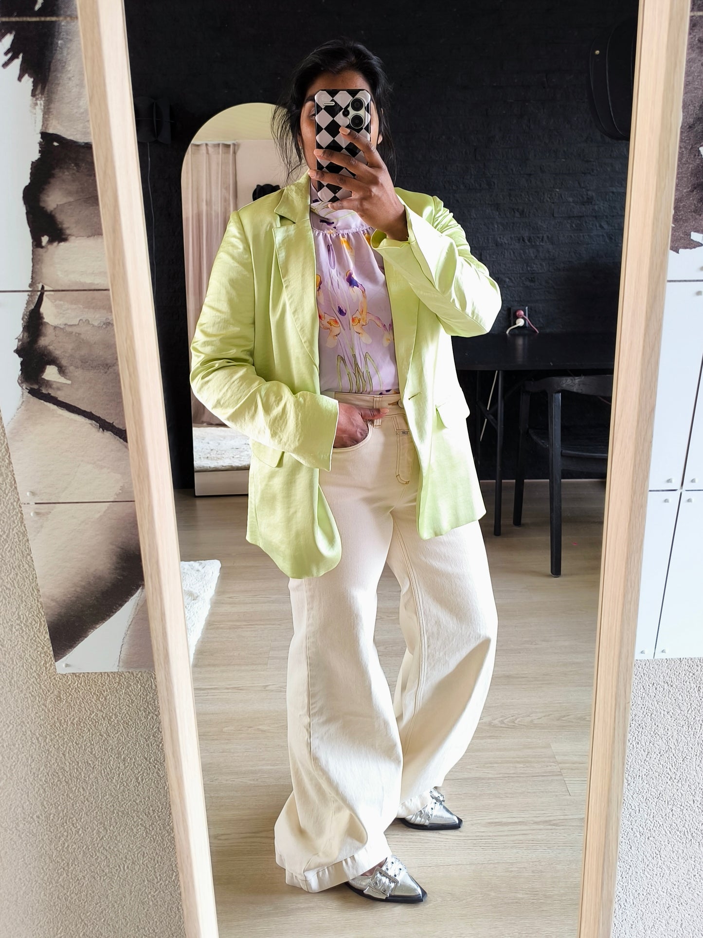 Melting Stockholm satin blazer lime