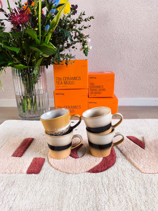 HKLiving 70's ceramics set van 4 americano mugs