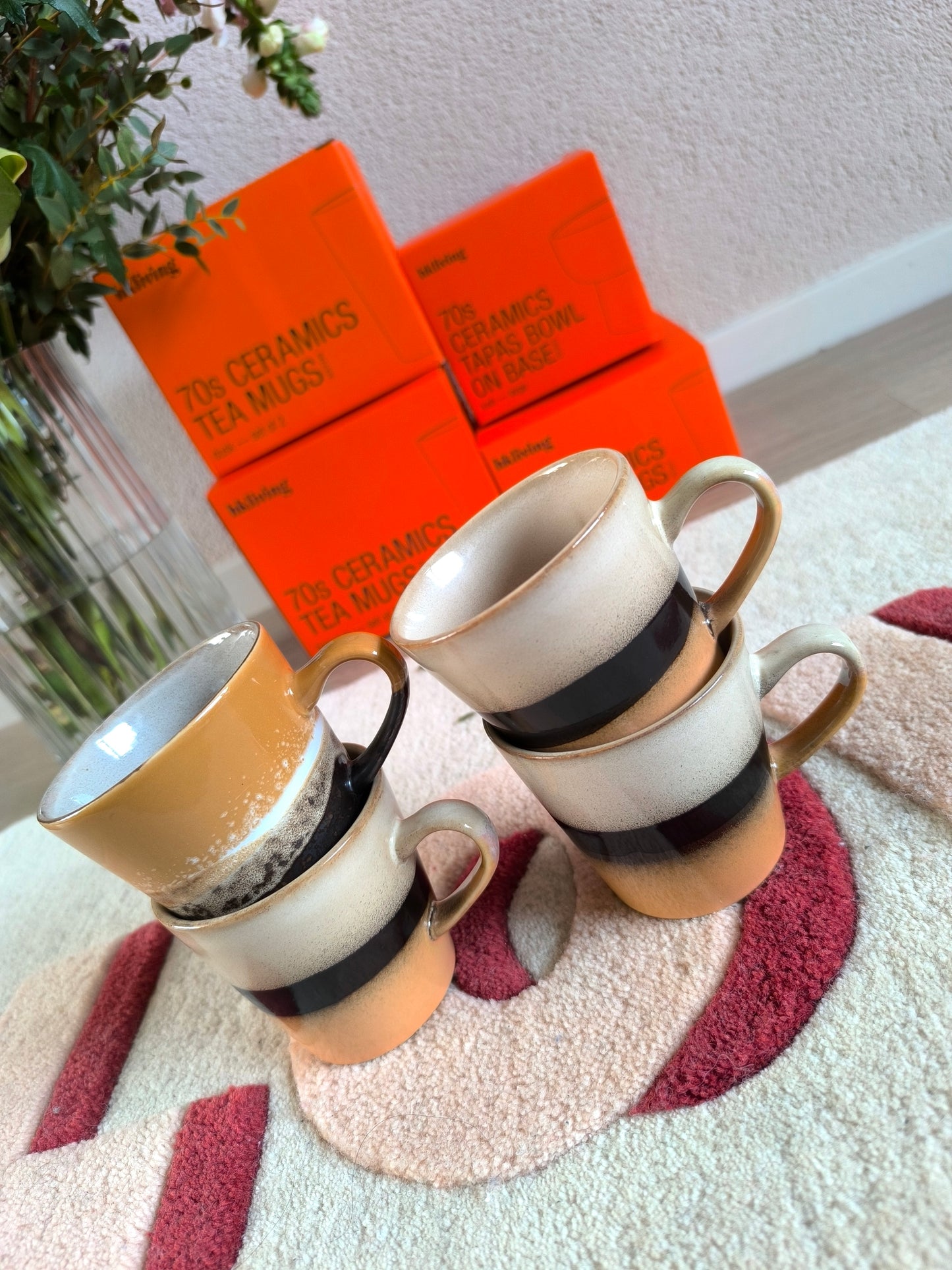 HKLiving 70's ceramics set van 4 americano mugs