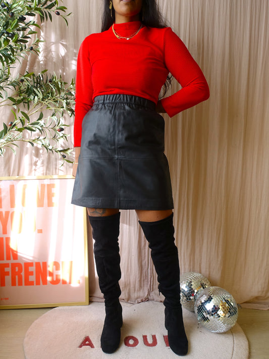 Ibana high waist lederen rok shiver zwart