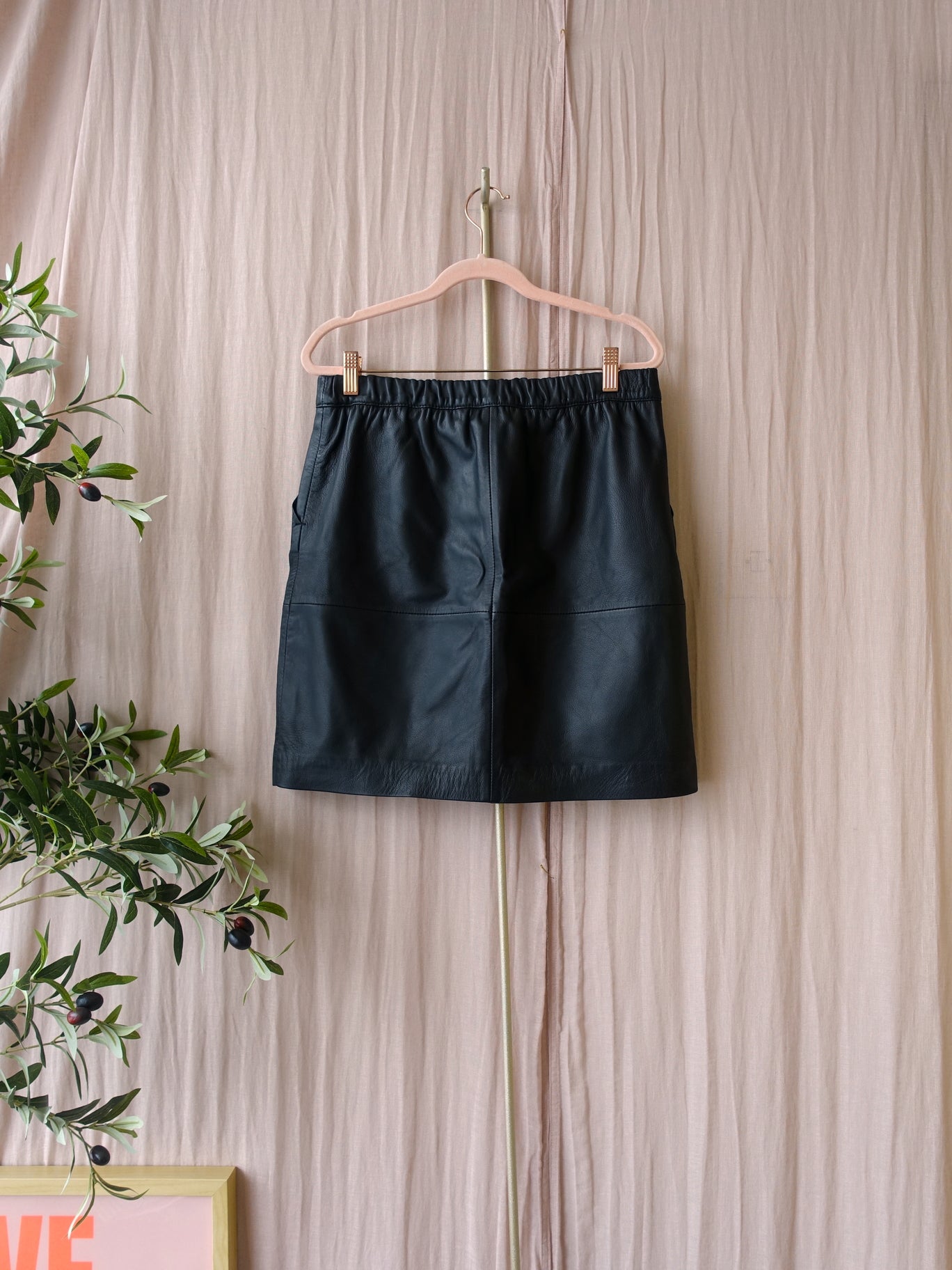 Ibana high waist lederen rok shiver zwart